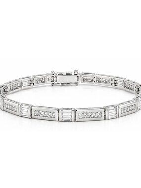 Created 6.95 Cts White Sapphire Tennis Bracelet Solid .925 Silver